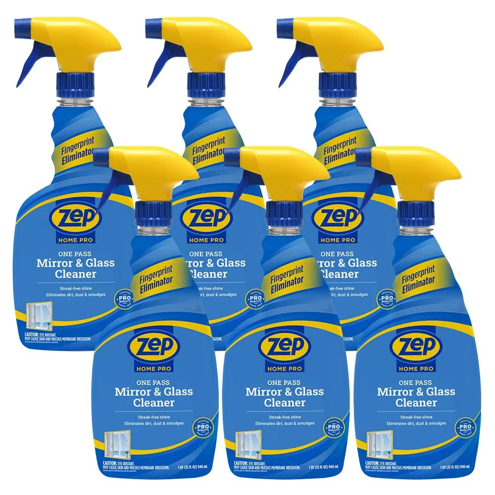 Zep Home Pro One-Pass Mirror & Glass Cleaner - 32 Fl. Oz. (Case of 6) - R49606 - Leaves a streak-free shine while eliminating dirt, dust, and smudges from your glass surfaces