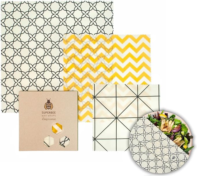 SuperBee Beeswax Wrap Set of 3 Small, Medium and Large Eco Friendly Reusable