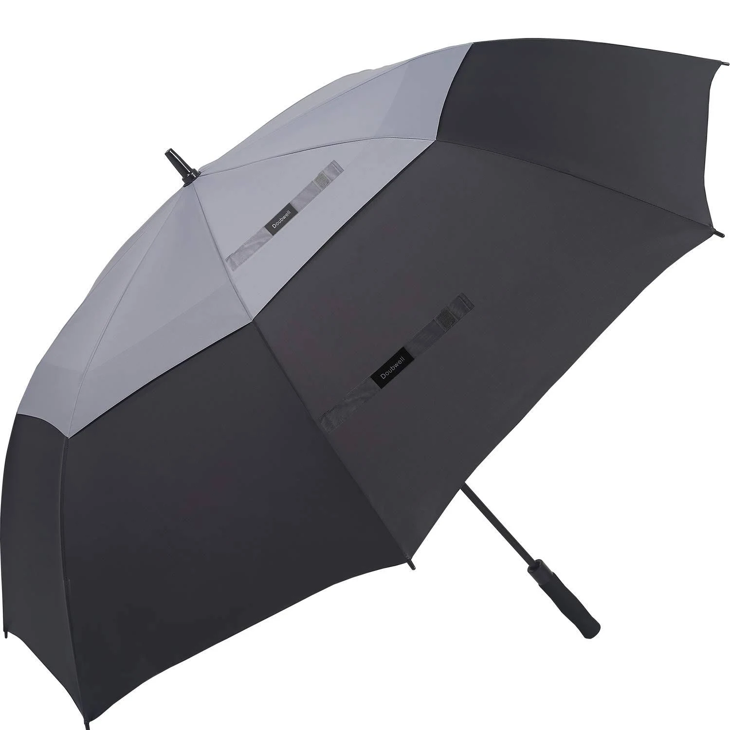 golf umbrella large size 68 inches air vent double canopy windproof automatic straight rain umbrellas (grey/black)