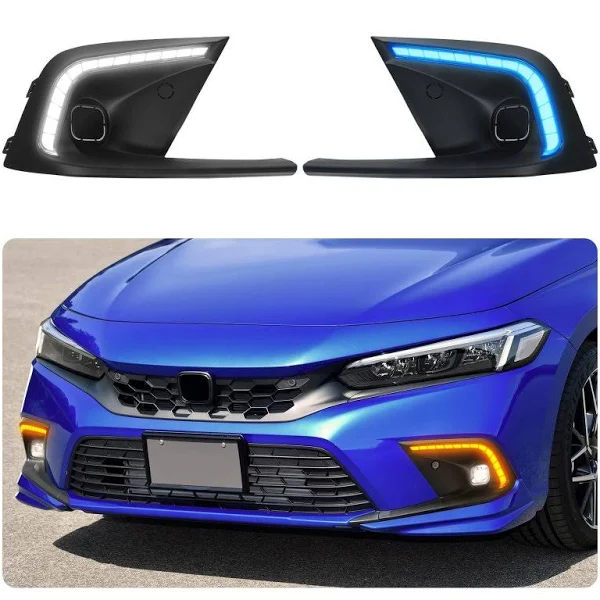 LED Daytime Running Lights For 2022 2023 2024 Honda Civic Hatchback DRL Turn Signals for 11th gen Civic Sedan Front Fog Lights assembly