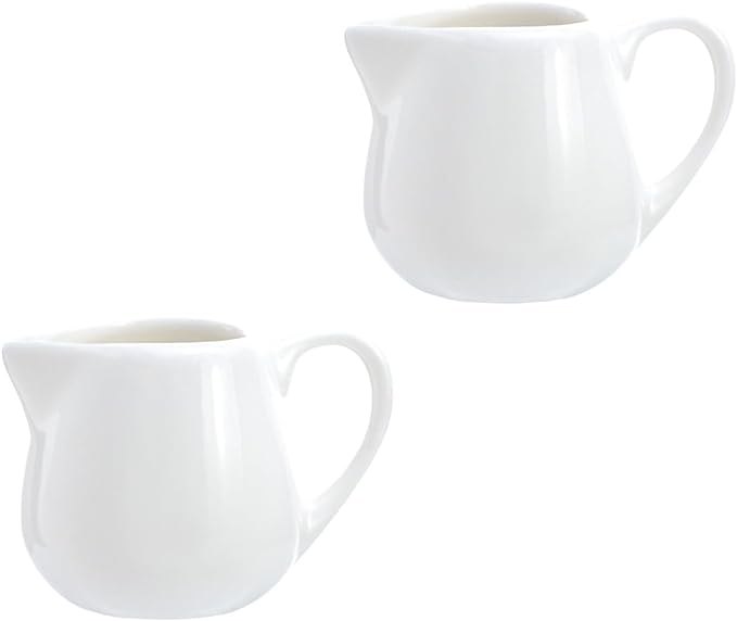 CHOOLD 2 pcs Mini Ceramic Creamer with Handle, Coffee Milk Creamer Pitcher - White - 1.5 oz