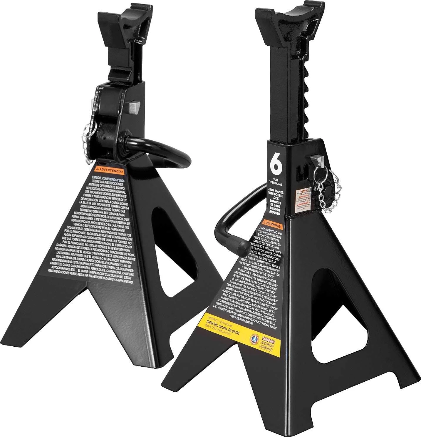 Torin 6 Ton (12,000 lbs) Capacity Double Locking Steel Jack Stands, 2 Pack, Black, AT46002AB