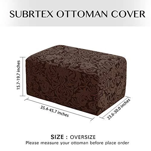 Ottoman Slipcover Jacquard Damask Oversize Stretch Storage Protector Rectangle Footstool Sofa Slip Cover for Foot Rest Stool Furniture in Living Room (XL, Damask Brown)