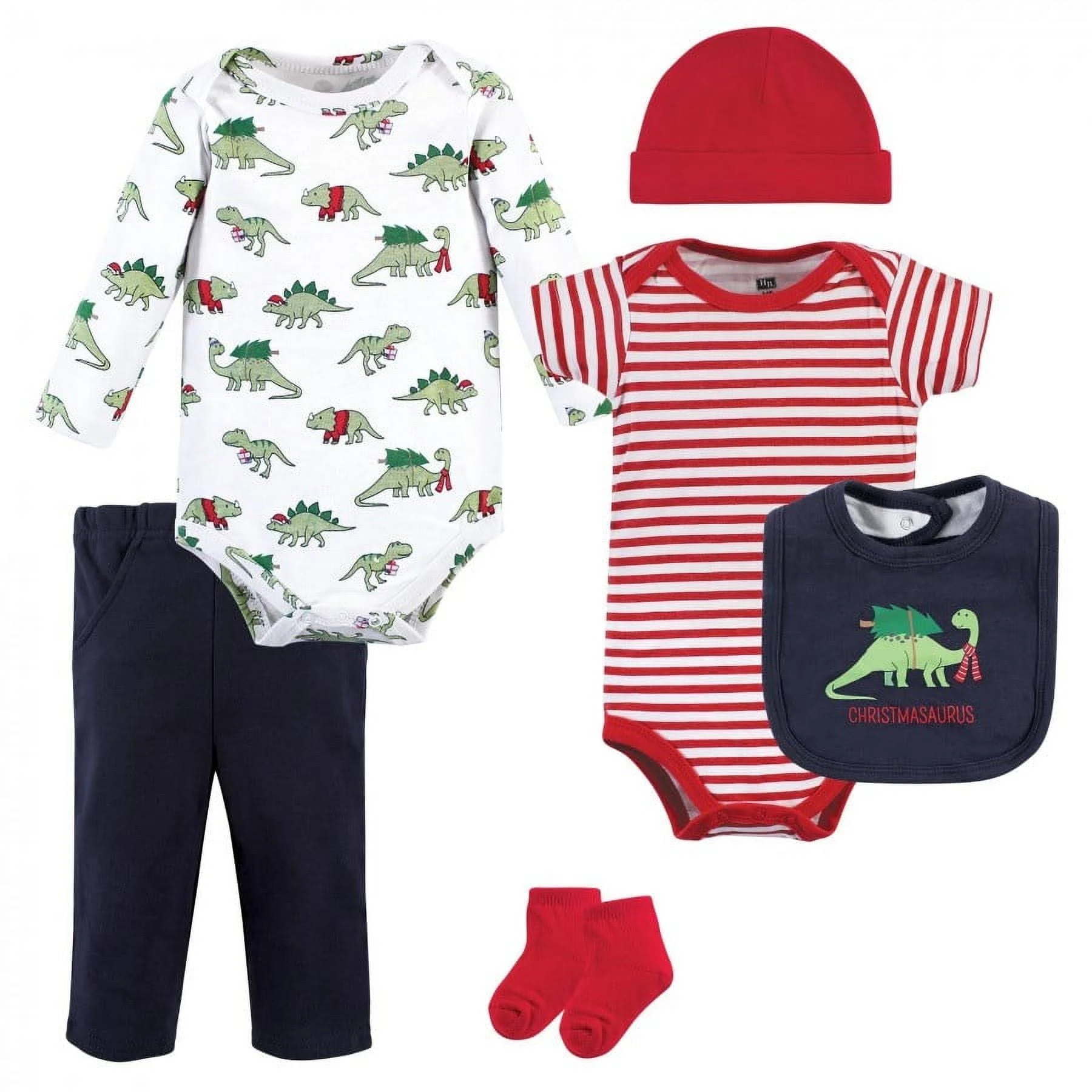 Hudson Baby unisex Cotton Layette Set, Christmasaurus, 6-9 Months