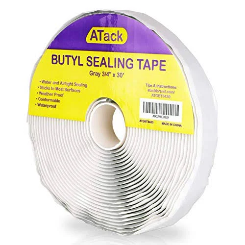 ATack Gray Butyl Seal Tape 1/8-Inch x 3/4-Inch x 30-Foot Leak Proof Putty Tape for RV Repair, Window, Boat Sealing, Glass and EDPM Rubber Roof Patching