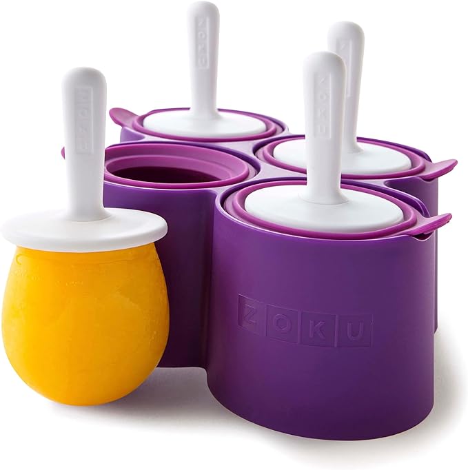 Zoku Round Pop Mold, 4 Easy-release Silicone Popsicle Mold With Sticks and Drip-guards, BPA-free