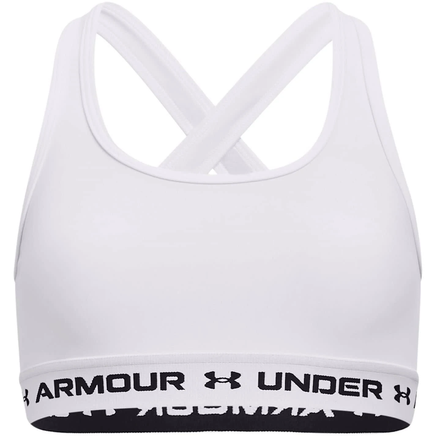 Under Armour Crossback Mid Solid Bra White Black Girls - S