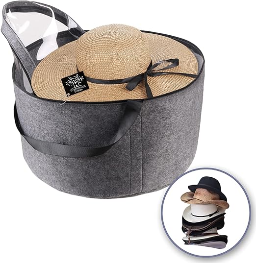 Treehouse London XL Felt Hat Storage Box with Lid (17.5"D x 11.5 H) - Luxury ...