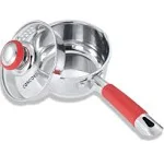 Concord 1 Quart Stainless Steel Saucepan with Simple Pour Vented Glass LID. Features Dual Pouring Spouts and Volume Marking. Perfect for Making