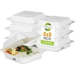 Raj Eco To Go Containers Compostable Clamshell Disposable 8x8&#034; 3 Compartment 50