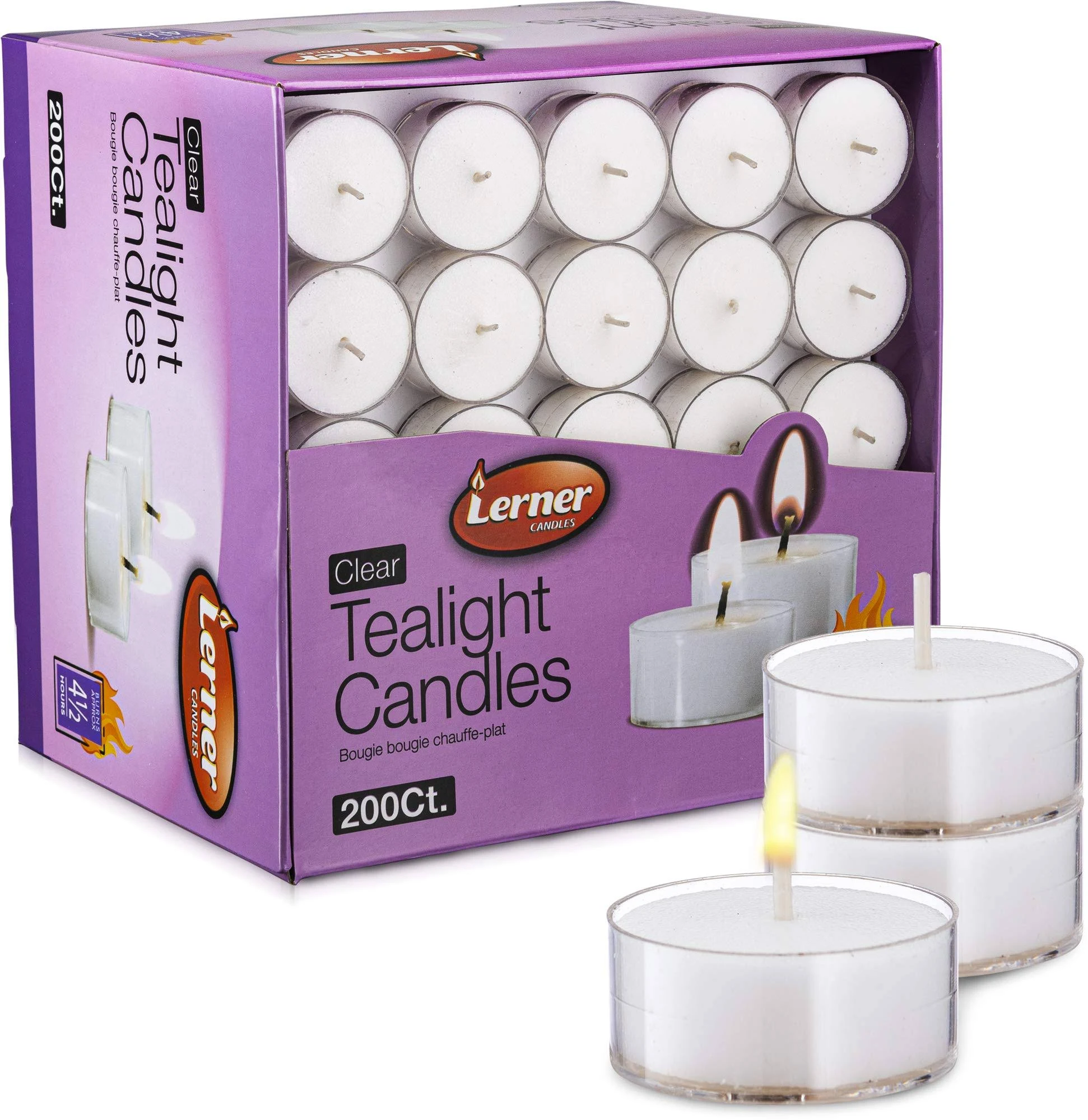 Lerner Clear Cup Tea Light Candles - 4.5 Hour Tealight - 200 Bulk Candles for ...