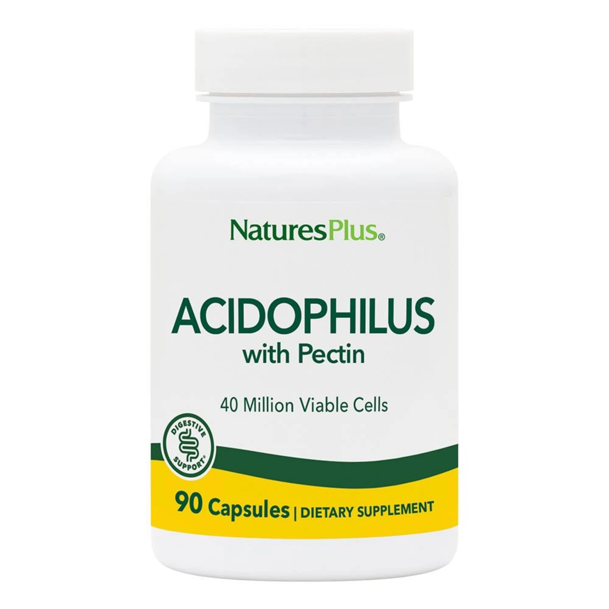 Natures Plus Acidophilus with Pectin - 90 Capsules - Probiotic Supplement with 1 Billion Viable Cells & Pectin - Vegan, Gluten Free - 90 Servings