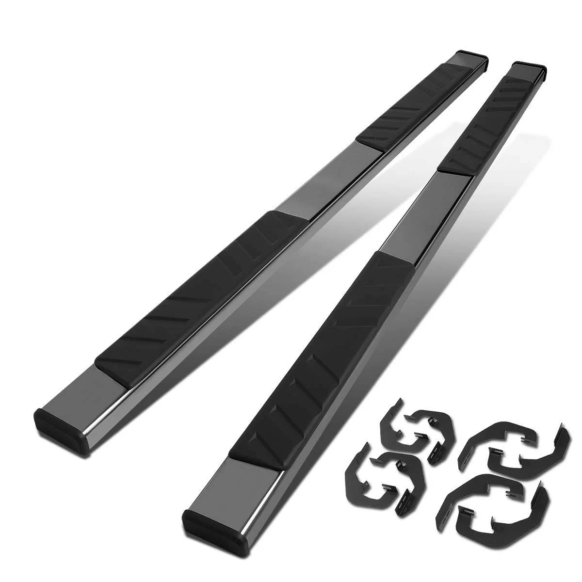 DNA MOTORING Pair Stainless Steel 5 Inches Wide Step Bar Running Boards Compatible with 07-18 Silverado 1500 Crew Cab, 07-19 Silverado Sierra 2500HD 3500HD Crew Cab, Black, STEPB-ZTL-8056-ST