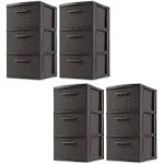 Sterilite 3 Drawer Wicker Weave Decorative Storage Tower, Espresso (2 Pack)