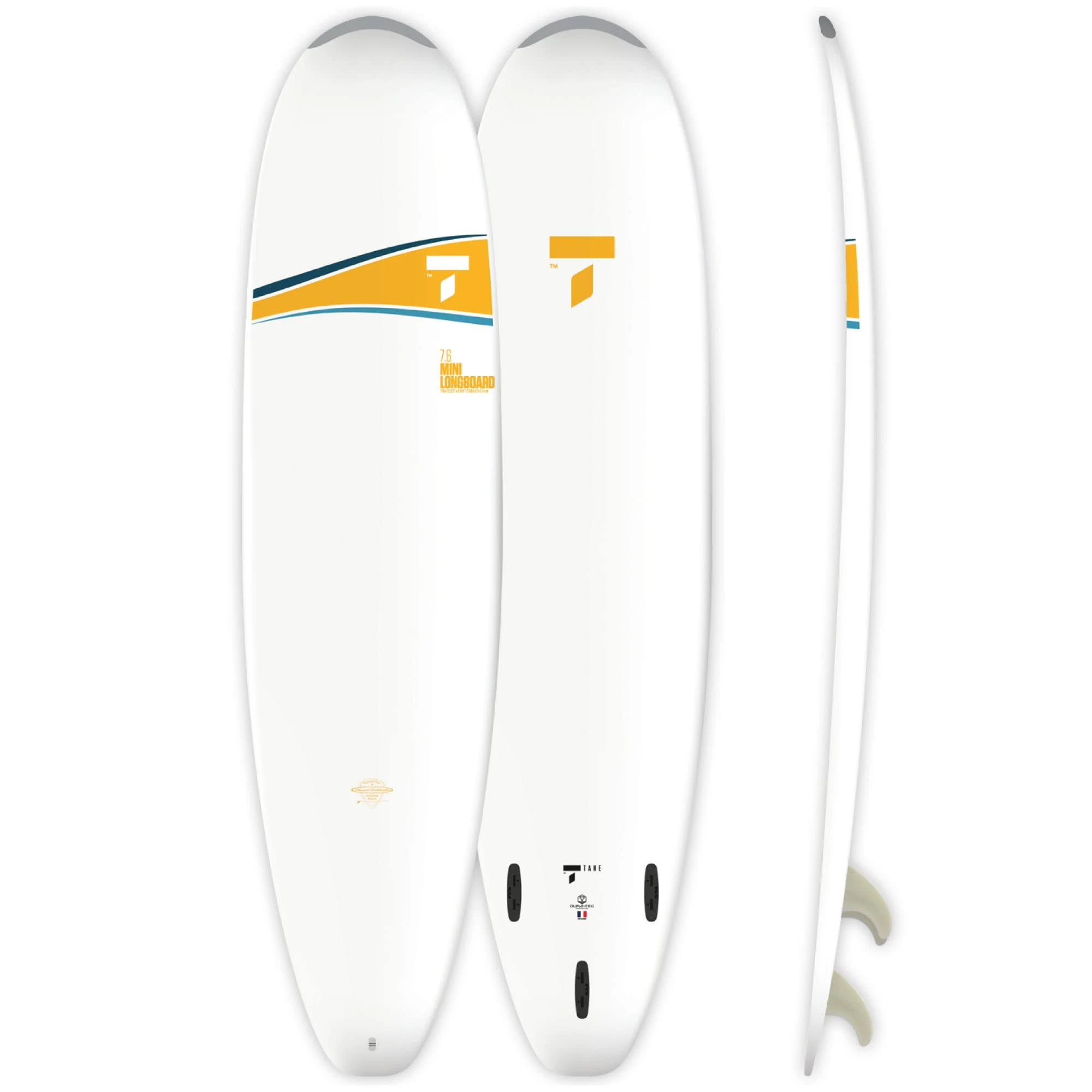 TAHE 7'6 Mini Longboard Dura-Tec Performance Surfboard, Yellow