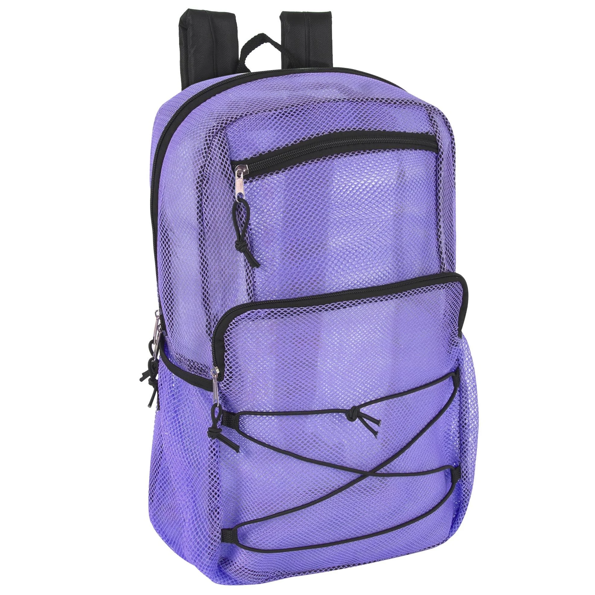 Deluxe See Through Mesh Backpack with Bungee Cord & Adjustable Padded Straps for Swimming, Travel (Lavender)