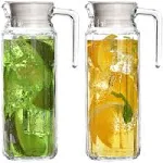 Glass Pitcher with Lid – Set of 2 34Oz Glass Water Pitcher – Cold Water Carafe f