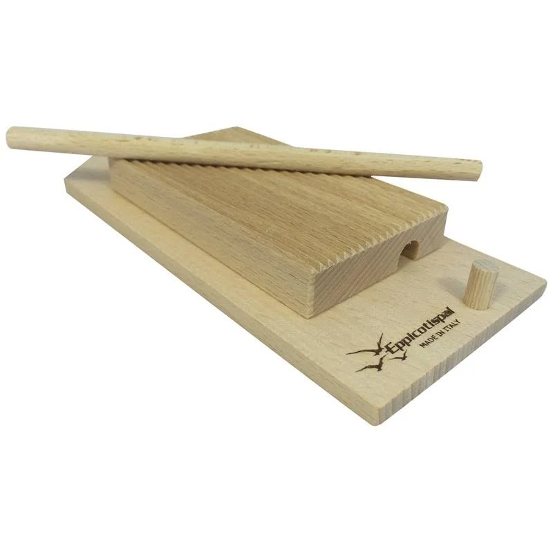 Eppicotispai Garganelli and Gnocchi Stripper with Paddle, Natural Beechwood, Brown 