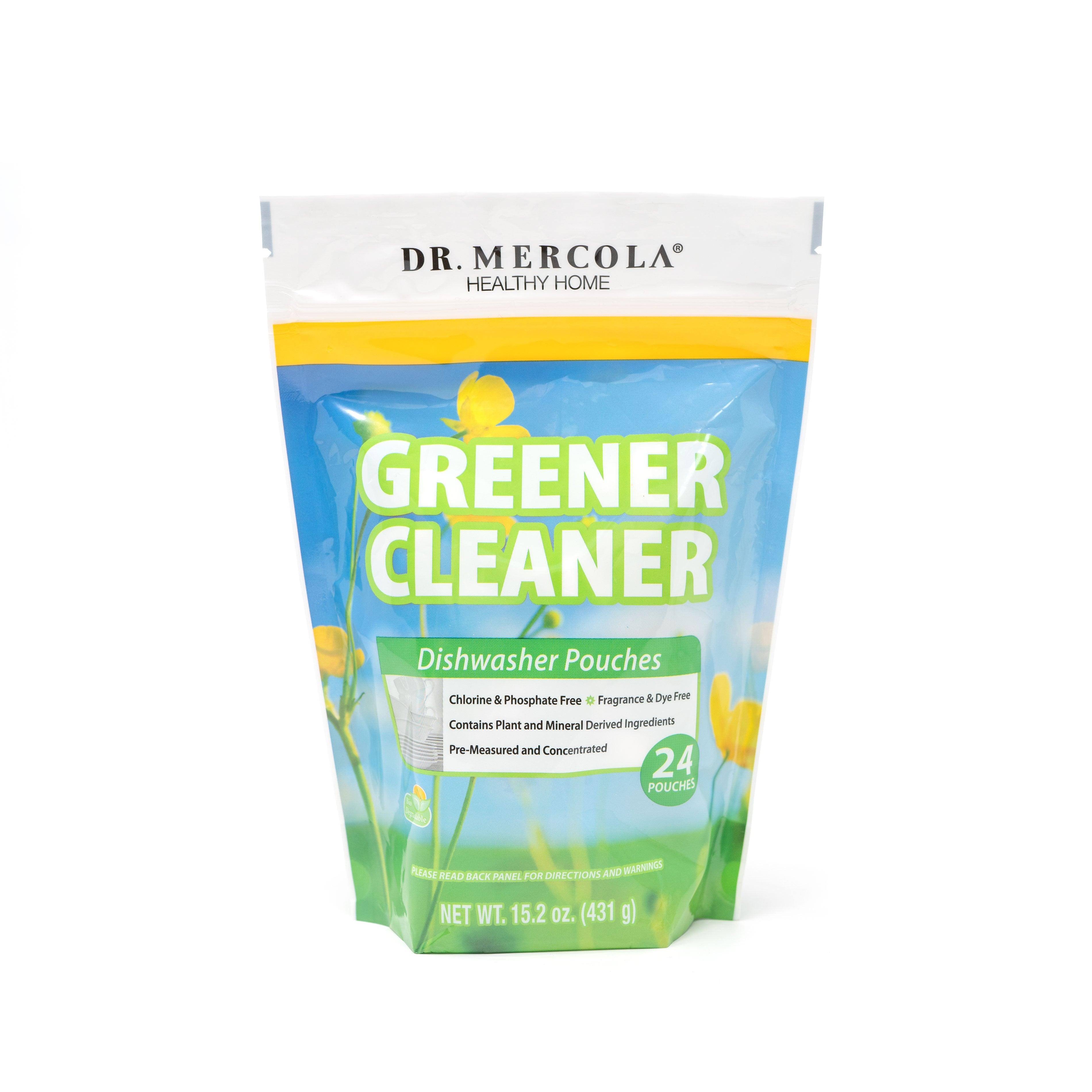 Dr. Mercola Greener, Cleaner Dishwasher Pouches, 24 pouches, Chemical-free, No phosphates, No SLS, No fragrances, No chlorine, No dyes, biodegradable ingredients