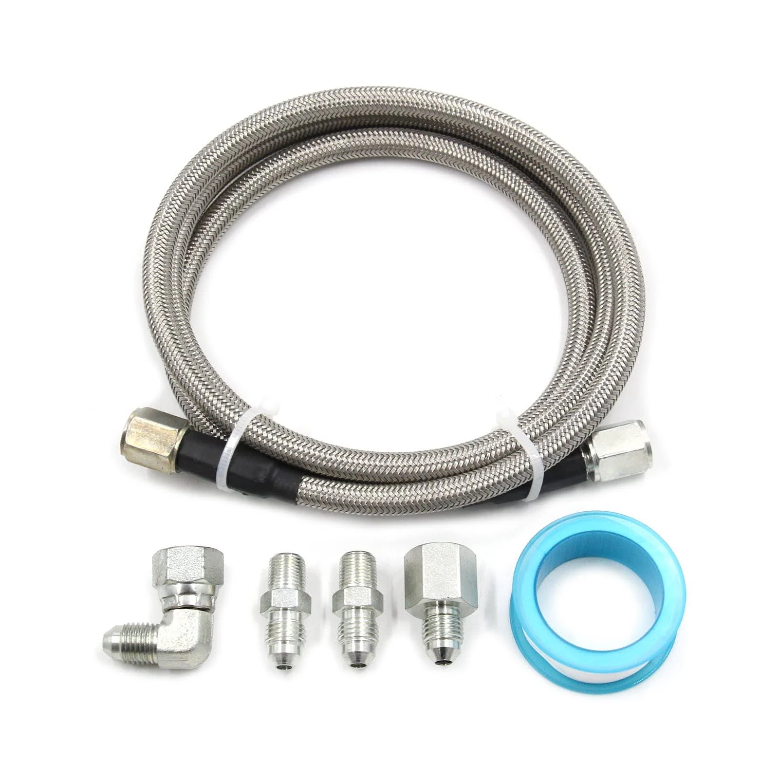 Steel Braided Turbo Oil Feed Line -4AN, Pressure Stainless Remote Turbocharger Sensor Teflon 4 AN Gauge Line Kit (72 inch)