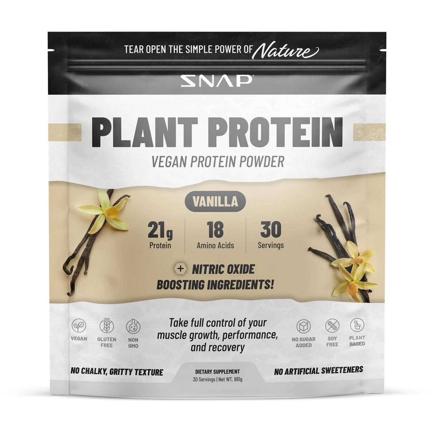 Snap Supplements Plant Based Vegan Protein Powder - Vanilla - 30 Servings