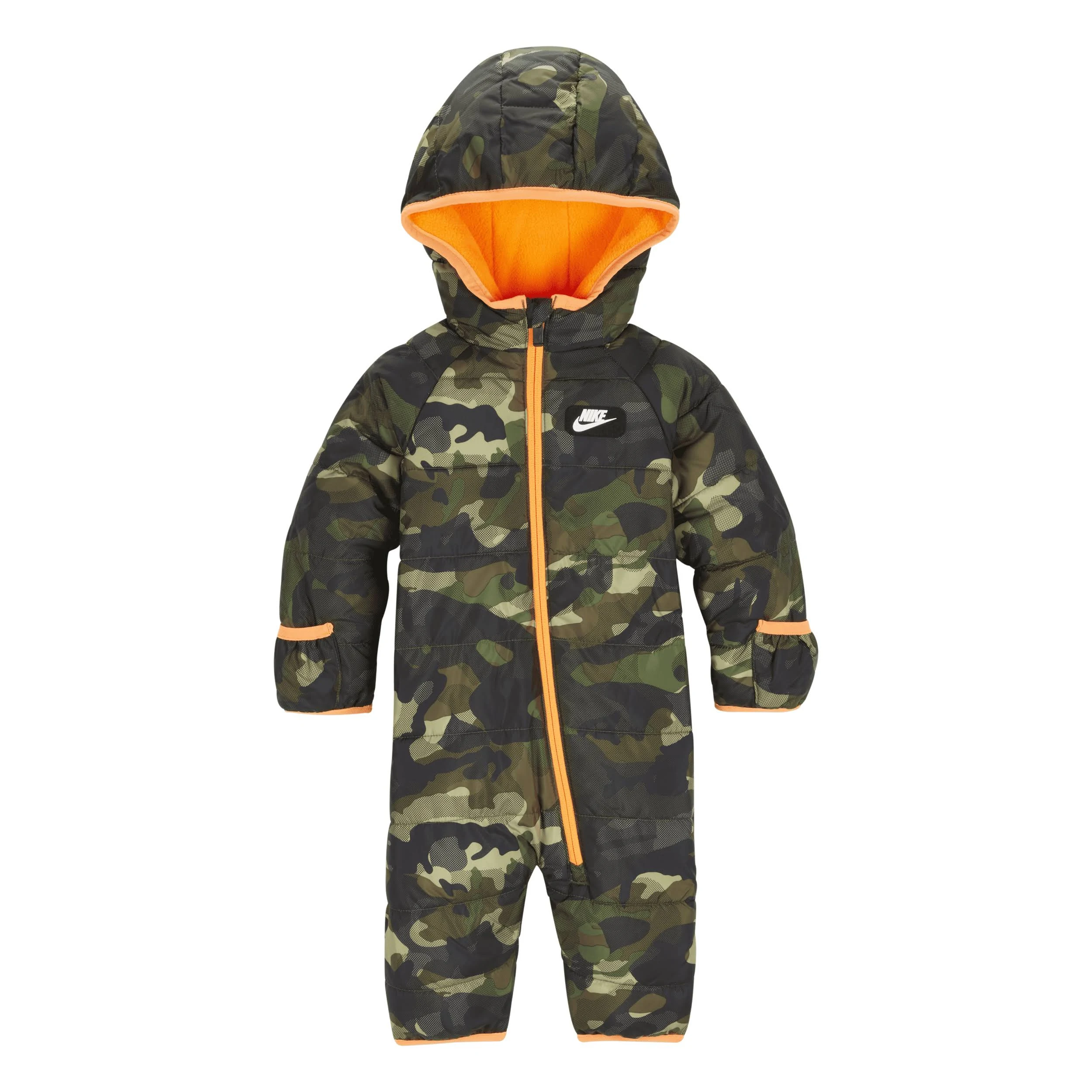 NEW NIKE Baby Boy Full-Zip Hooded Camo Puffer  Snowsuit Orange Fleece Lined- 3M