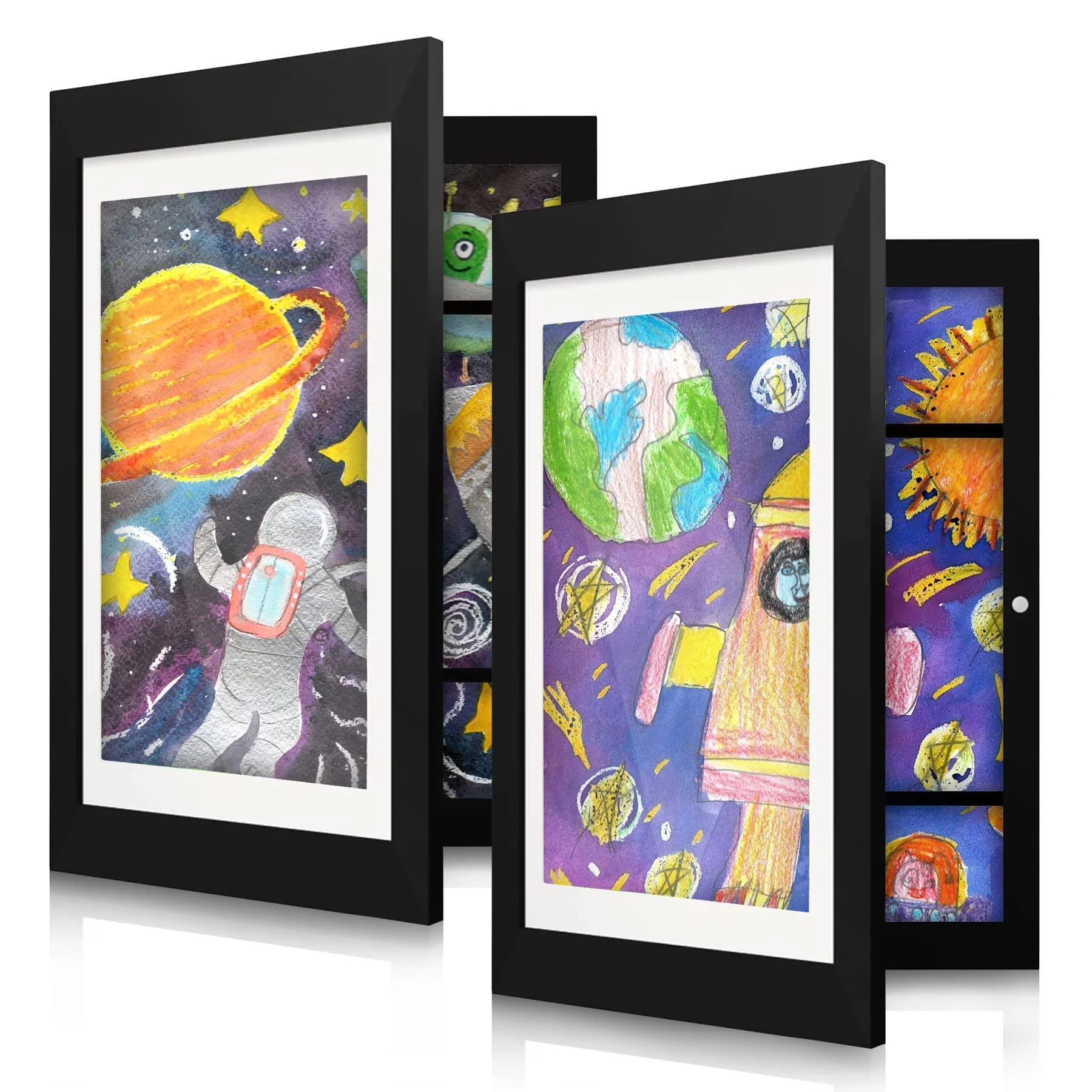 Alimtois Kids Art Frames, 2 Pack Kids Art Frames Front - Opening Holds 100 A4 Pictures, Kids Artwork Frames Changeable Children Art Projects,Great for Drawings, Artworks Home or Office (black)