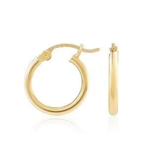 14K Yellow Gold Classic Shiny Polished Round Hoop Earrings for Women, 2mm Tube x ...