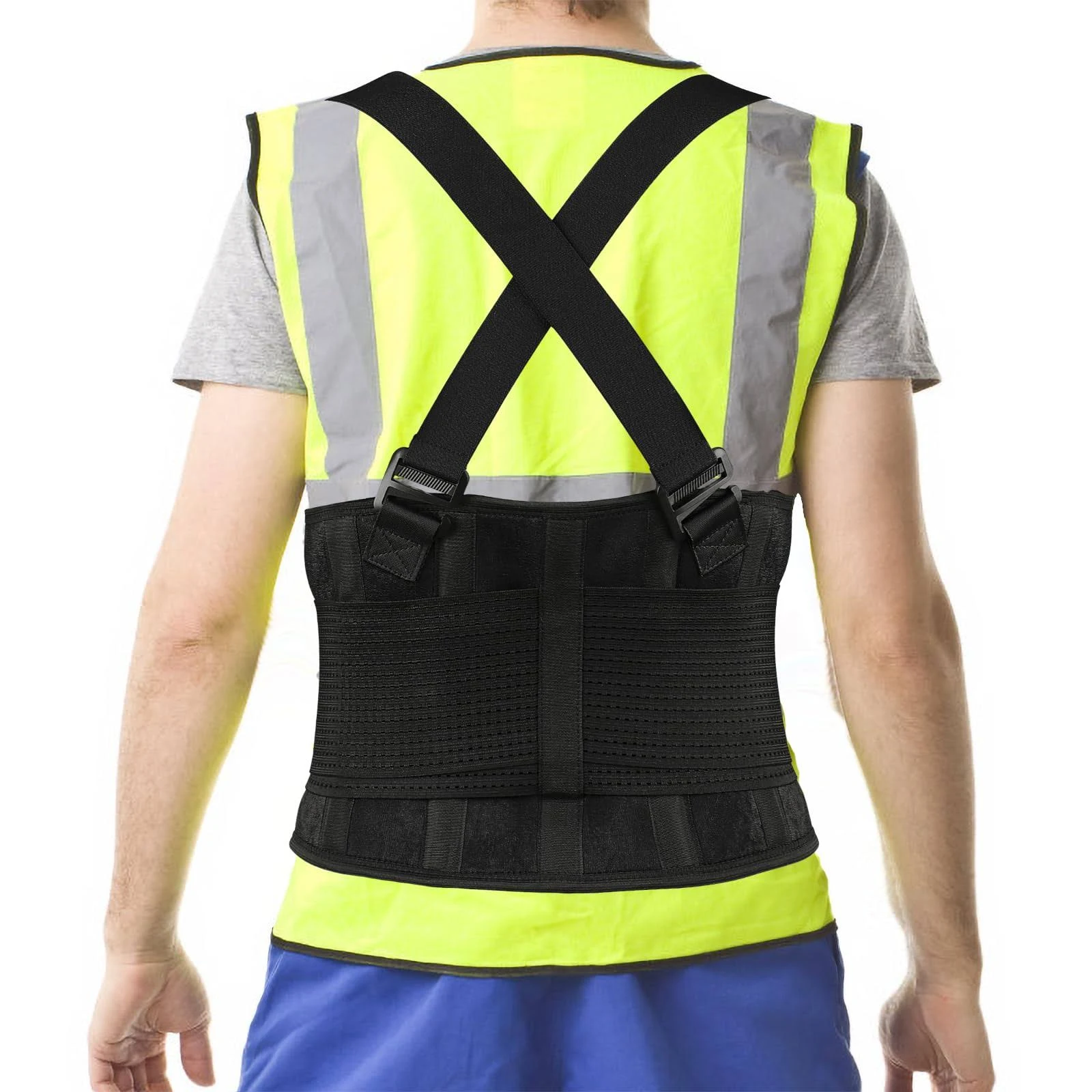 Work Back Brace - Back Support Belt for Lower Back Pain Relief, Heavy Lifting, Herniated Discs - Industrial Back Brace for Work With Shoulder Straps Fits Men and Women XL/2XL(37"-45")