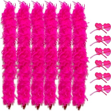 Colored Feathers 6 Pcs Flapper Colorful Feather Boas 6.6ft for Party with Frameless Sunglasses Party Favor Carnival