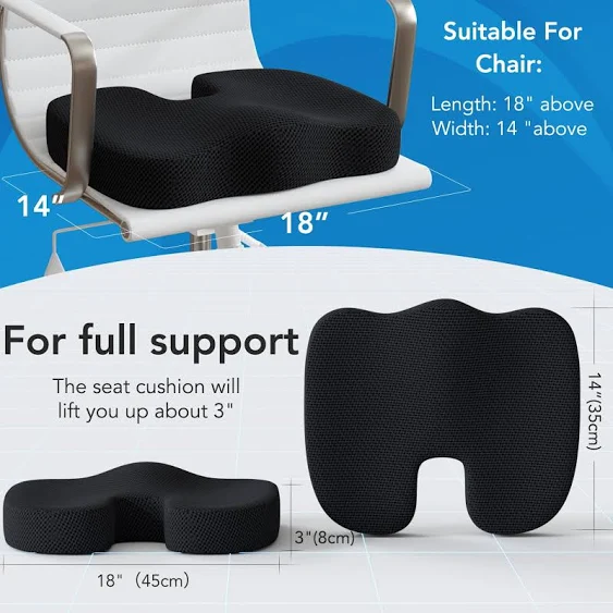 Qutool Memory Foam Coccyx Seat Cushion & Lumbar Support Pillow for Office Chair ...