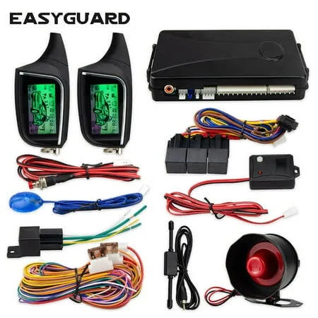 EASYGUARD EC205 2 Way Car Alarm System with LCD Pager Display keyless Entry Remote Engine Start Shock Sensor DC12V