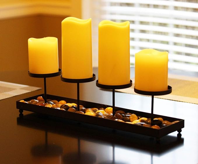 Iron 4 Candle Pillar Candelabra Table Centerpiece Candle Holder, Black