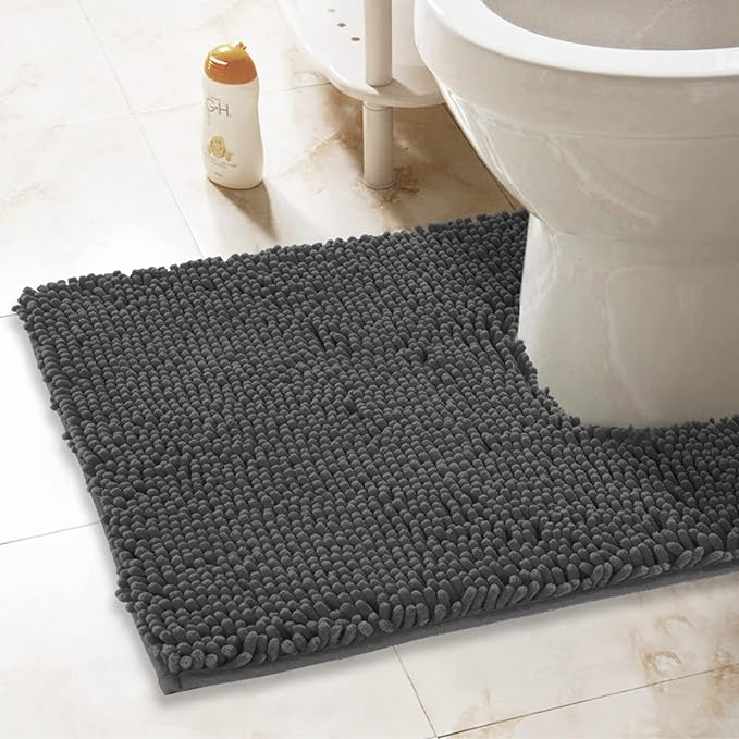 ITSOFT Non-Slip Shaggy Chenille Soft Microfibers Toilet Contour Bathroom Rug with ...