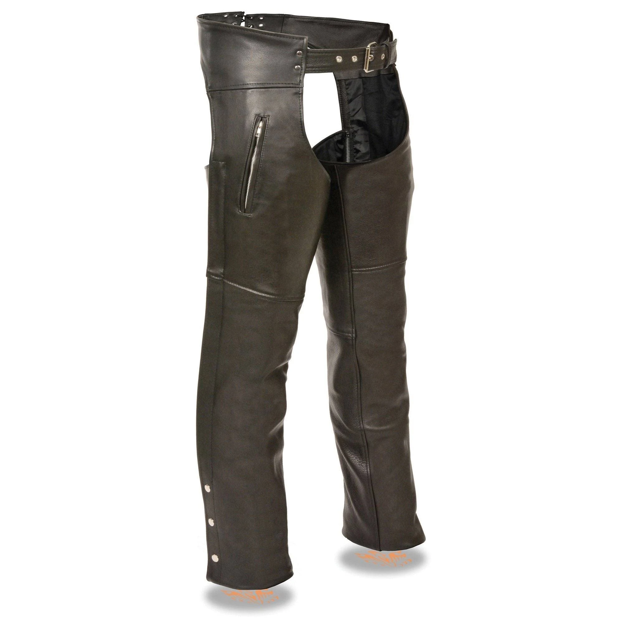 Mens Leather Chaps with Zippered Thigh Pockets (5X-Large)