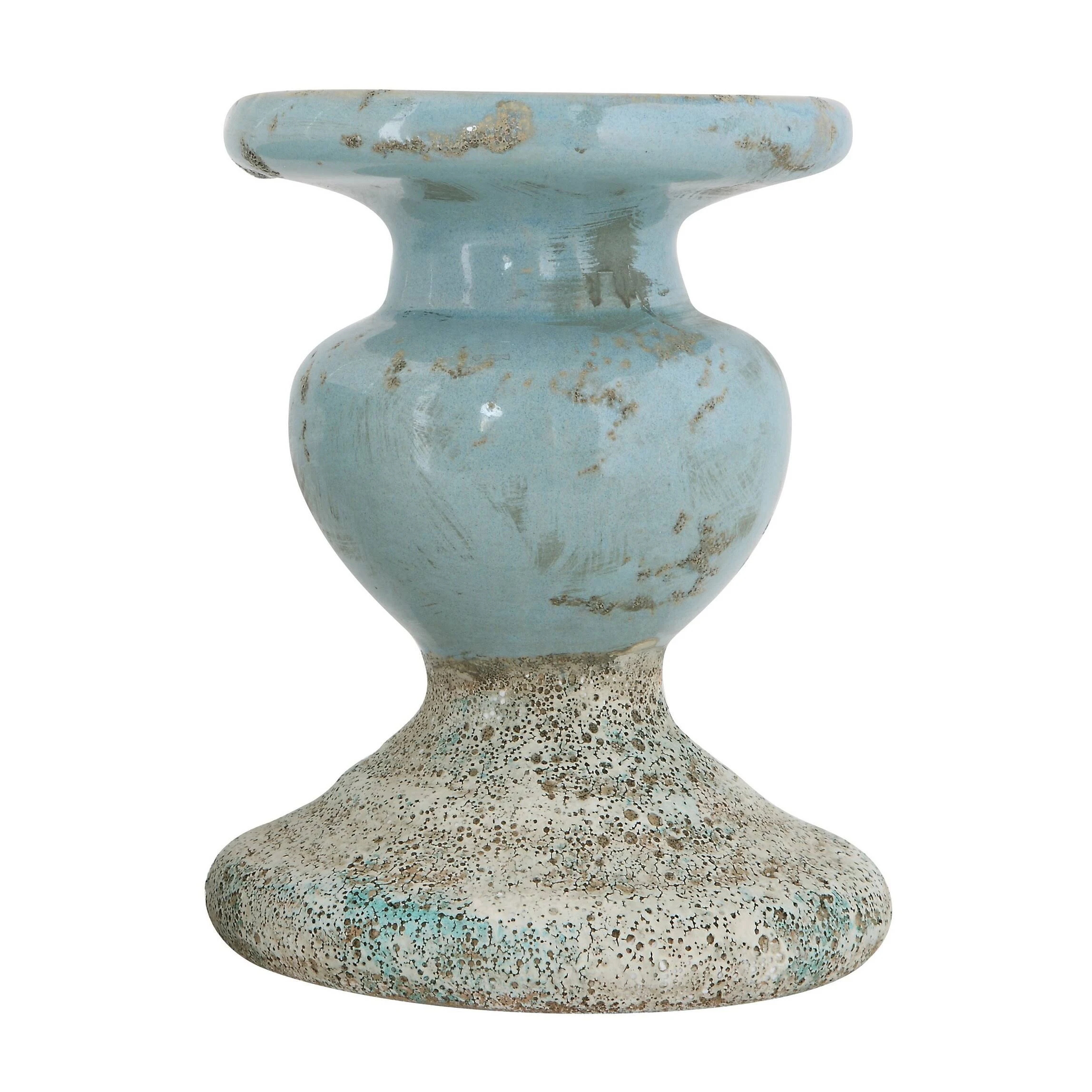 Creative Co-Op Distressed Blue Terracotta Pillar Candleholder