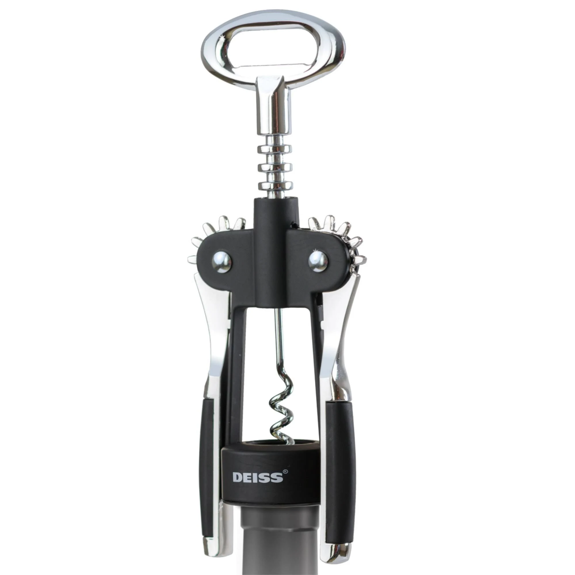 Deiss Pro Wing Corkscrew Wine Opener - 2 in 1 Wine Corkscrew and Beer Opener - The Easiest Way to Open Wine Bottle Corks - Reliable and Sturdy Wine