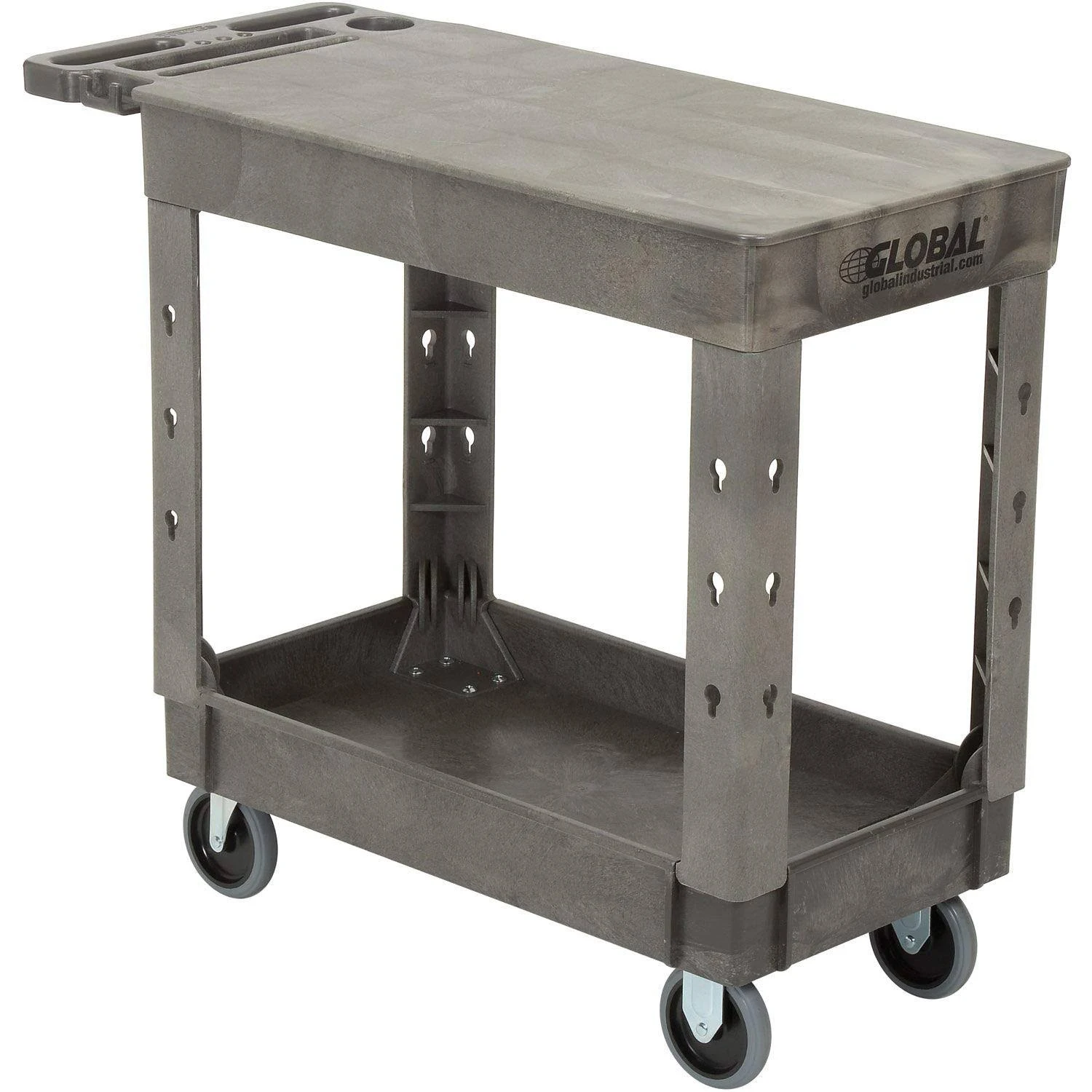 Global Industrial Plastic 2 Flat Shelf Service & Utility Cart, 38” x 17-1/2”, 5" Rubber Casters