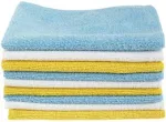 Amazon Basics Microfiber Cleaning Cloth, Non-Abrasive, Reusable and Washable, Pack of 144, Blue/White/Yellow, 16" x 12"