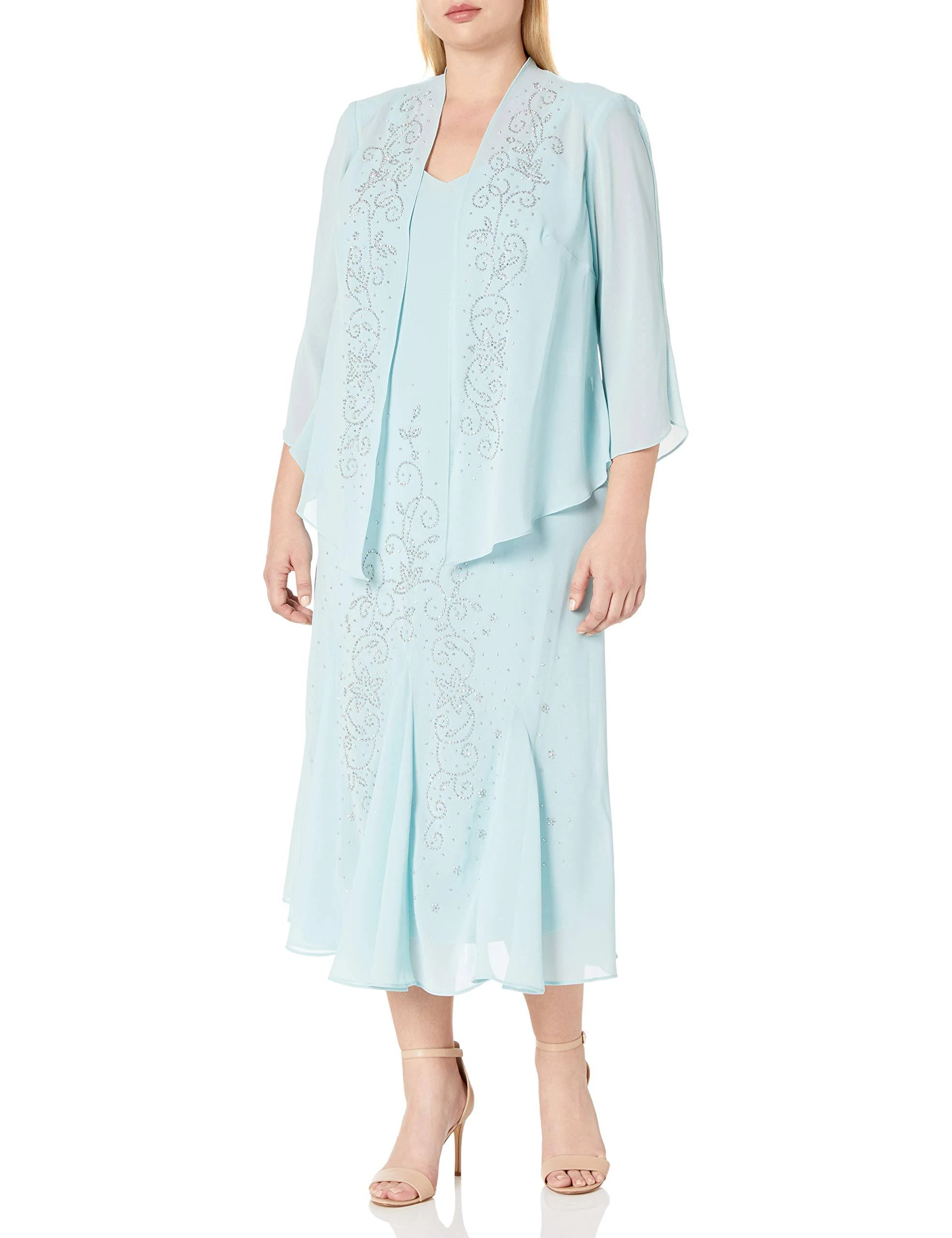 R&M Richards Women's One Size Beaded Chiffon Jacket Dress