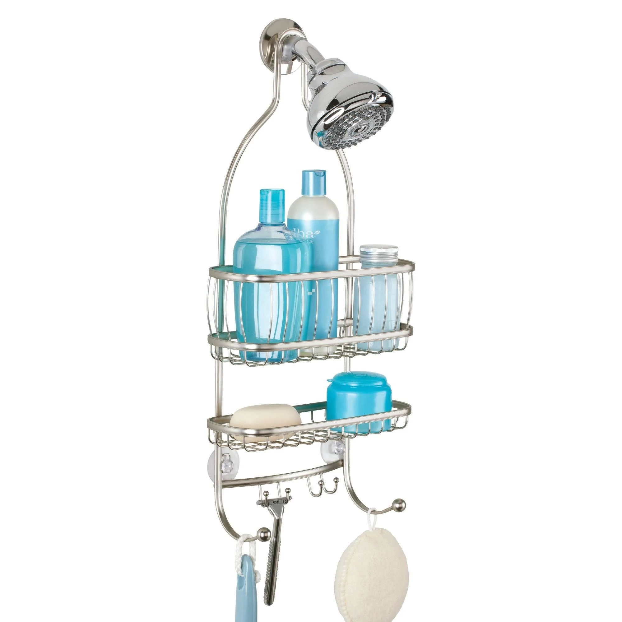 Hanging Shower Caddy Storage Shelf Organizer over Showerhead