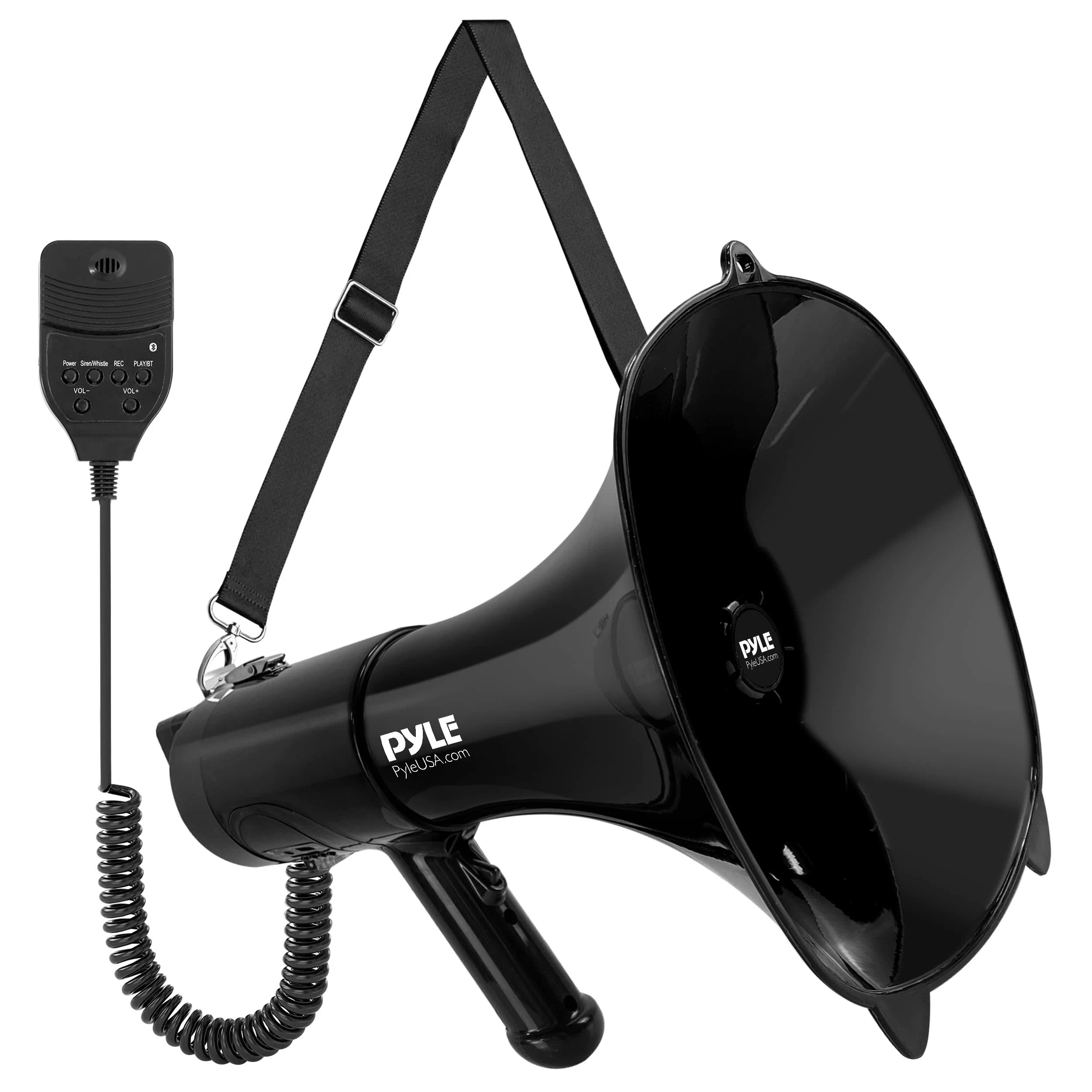 Pyle 100-Watt Square Megaphone Bullhorn, Lightweight and Portable Loud Air Horn with Aux (3.5mm) Input for MP3/Music, Automatic Siren, MIC/Talk (Black), 1500 Square Yards Projection Range