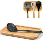 Large Wooden Spoon Rest, 9.7'' Stove Top Bamboo Spoon Holder, Kitchen Counter Cooking Utensils Rest, Farmhouse Small Food Serving Tray for Spatulas, Spoons,Turners, Ladles and Teaspoons