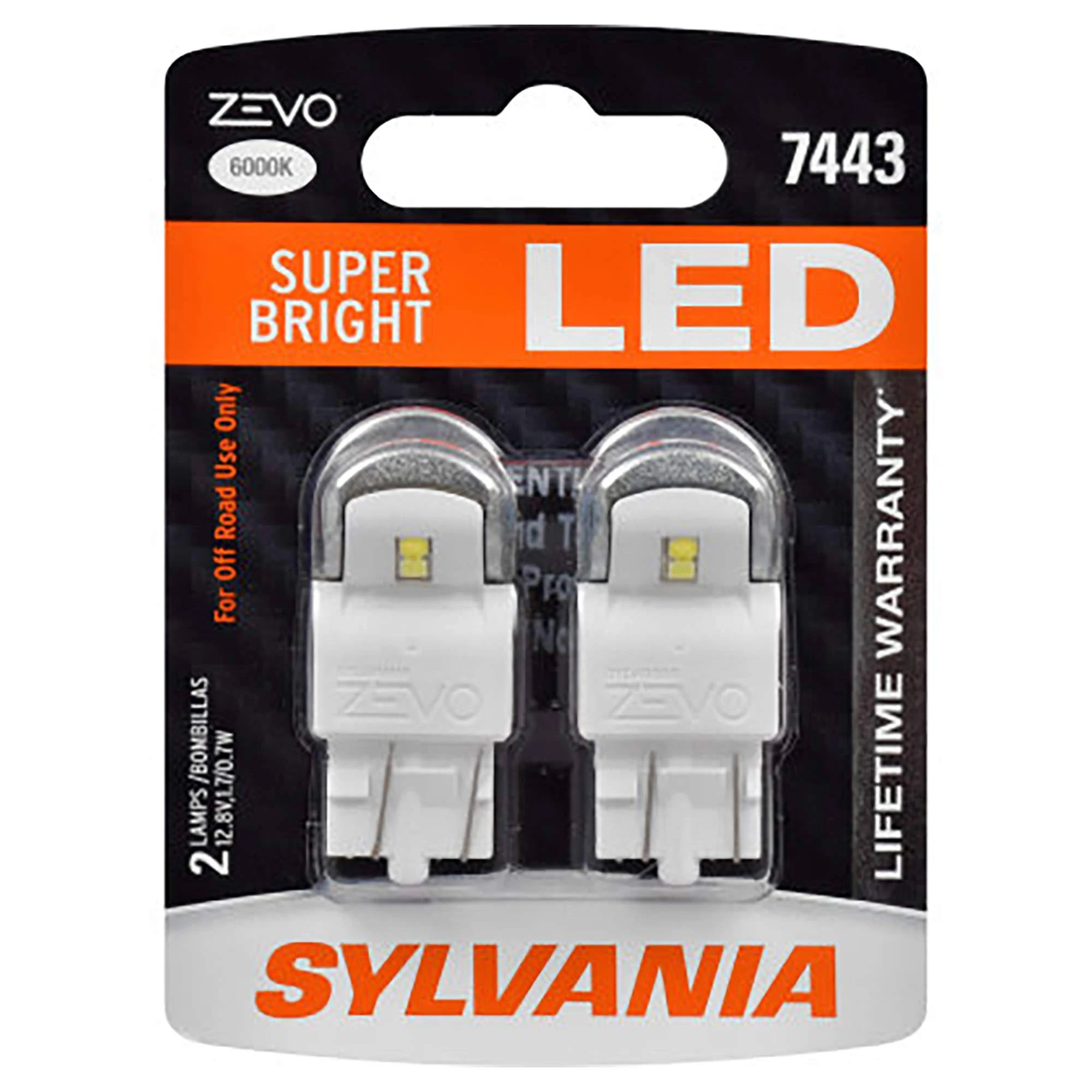 Sylvania Zevo 6000K Super Bright LED 7443 2 Lamps For Off Road Use Only NEW