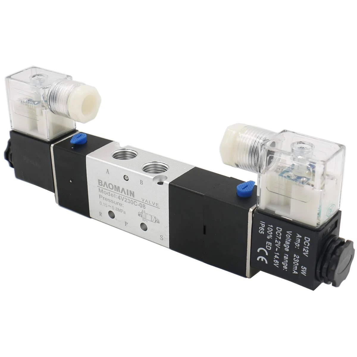 Baomain Pneumatic Solenoid Air Valve 4V230C-08 DC 12V 5 Way 3 Position PT1/4" Internally Piloted Acting Type Double