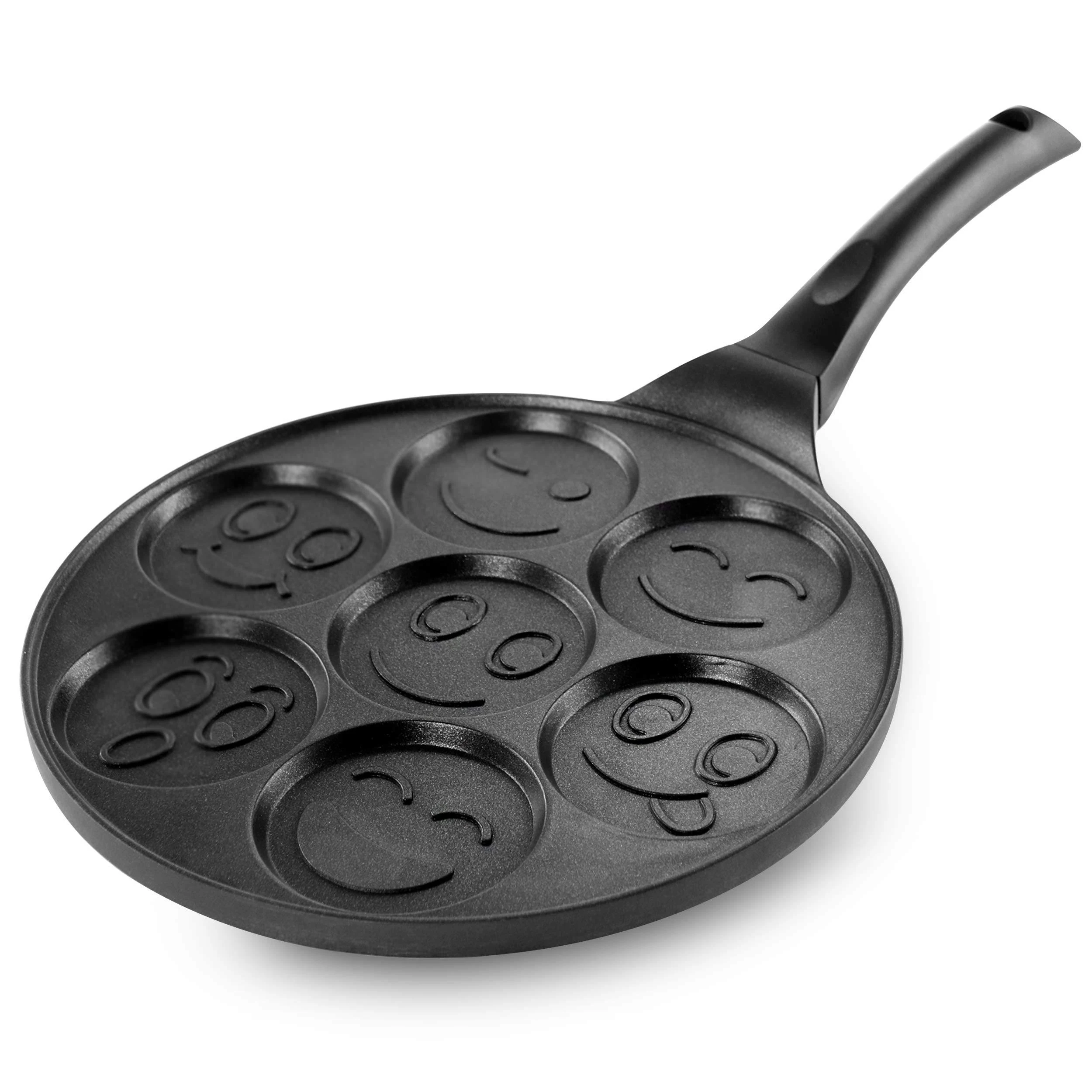 MegaChef Pancake Griddle Happy Face Emoji 10.5 Inch Aluminum Nonstick Pancake Maker Pan with Cool Touch Handle