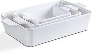 Ceramic Glaze Bakeware Set,SIDUCAL,Non-stick Bread Baking Pans,Roasting dish,3 Pieces Baking Dishes-White