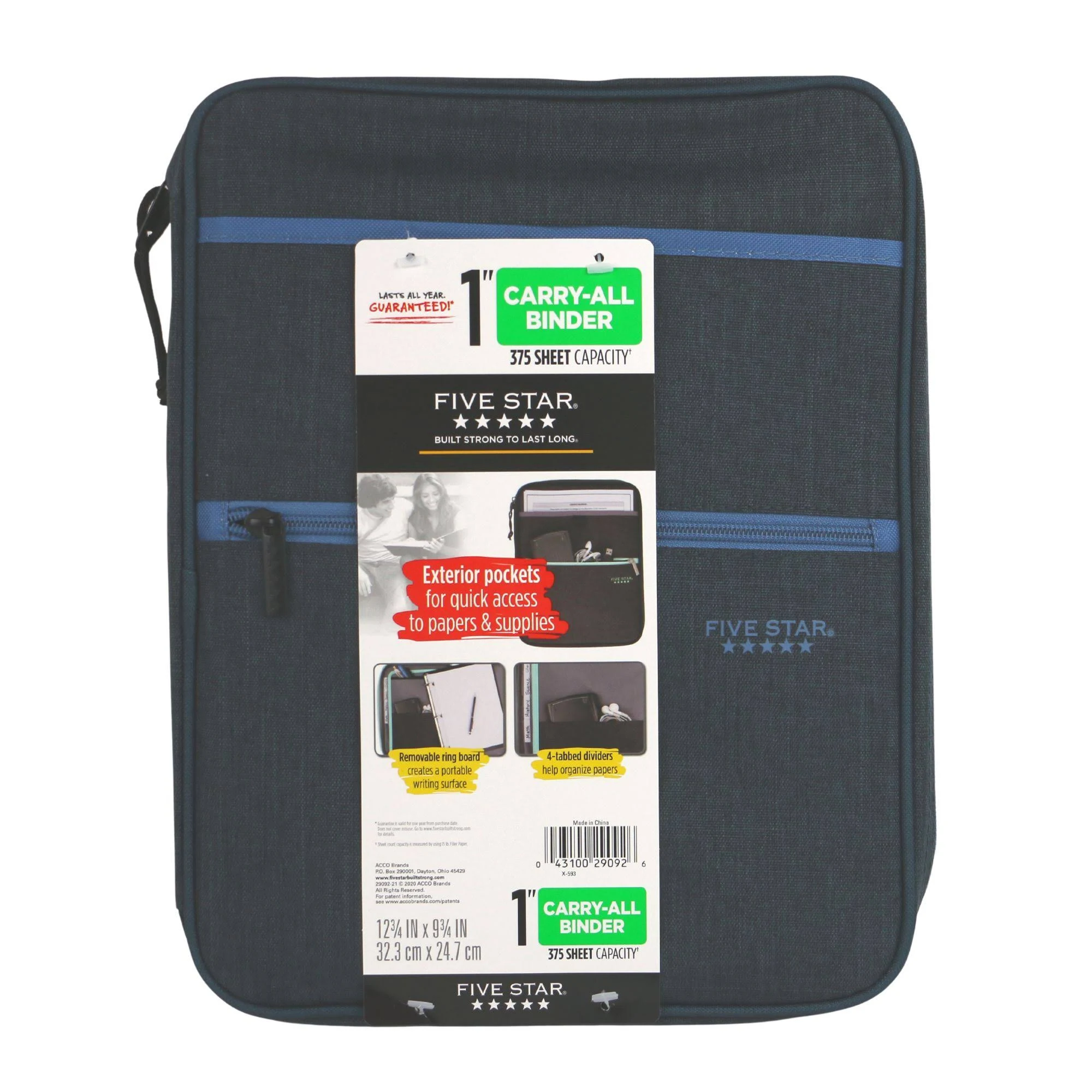 Five Star Carry-All Zipper Binder - 1" Binder Capacity - 225 Sheet Capacity