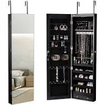 Mirror Jewelry Armoire, Wall Door Mounted Jewelry Organizer w/Full-le...