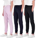 Real Essentials 3 Pack: Girls' Lounge Joggers Soft Athletic Performance Casual Sweatpants(Ages 7-16)